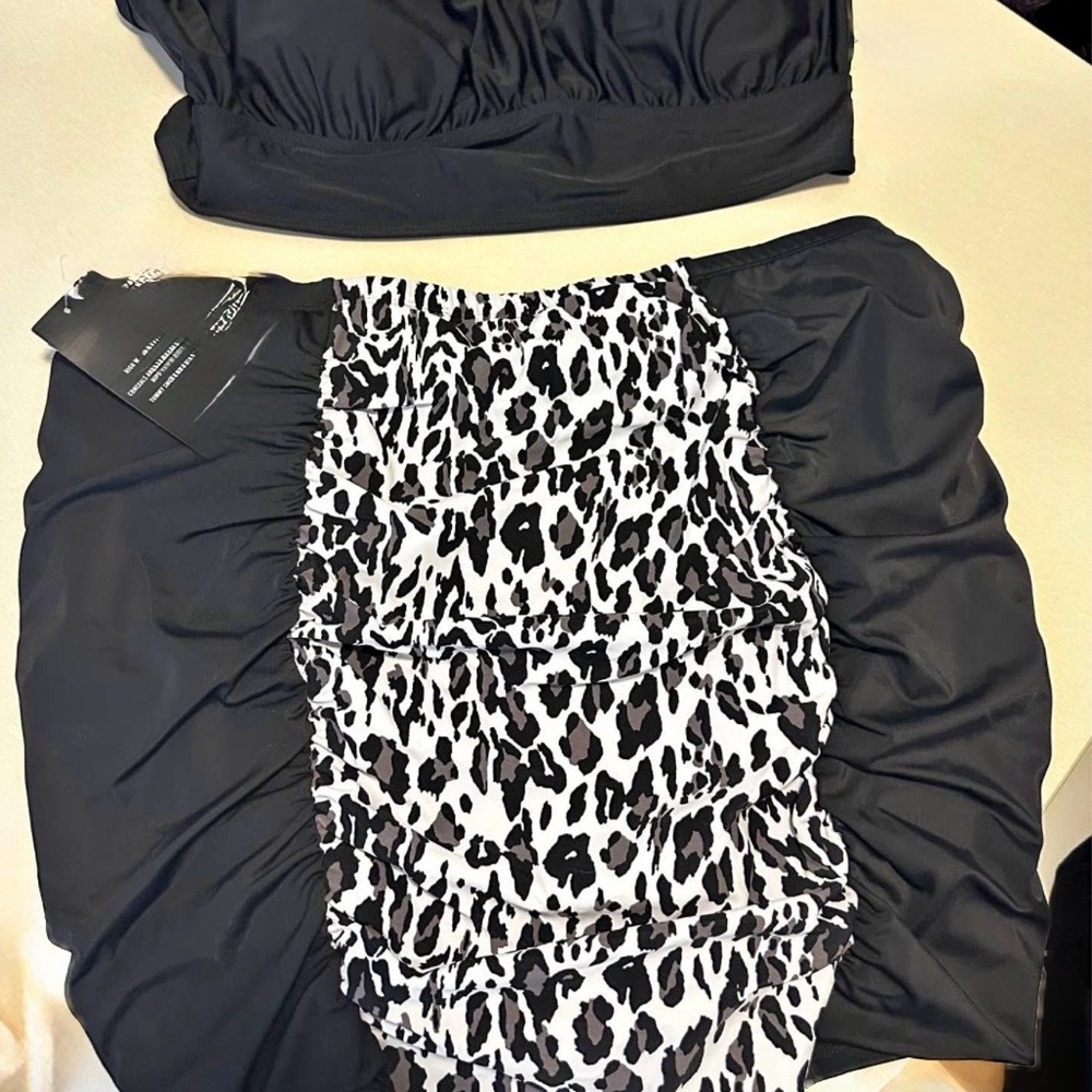 Killstar Black Mini Skirt with White and Black Leopard Ruffle Panel